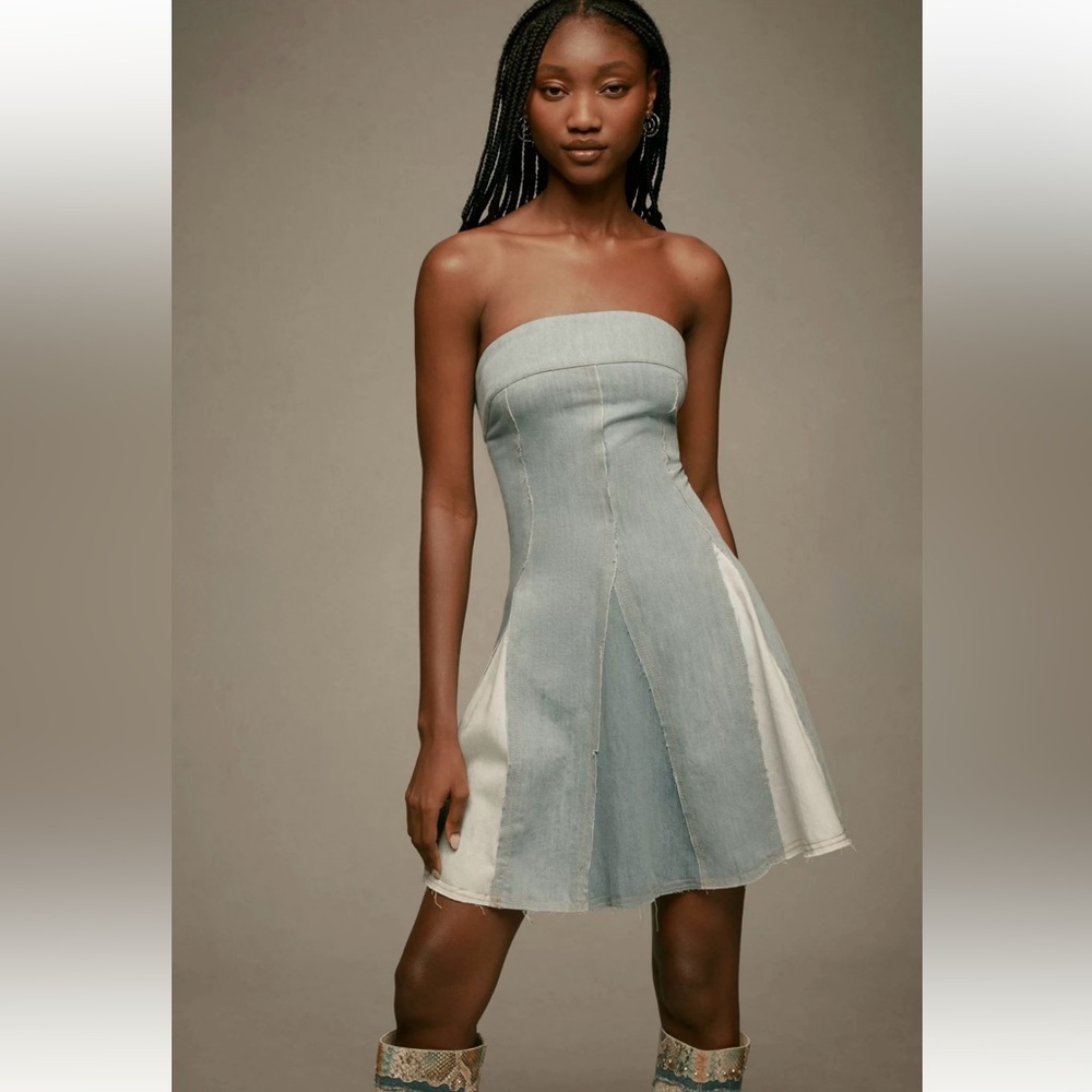 Pilcro Strapless Blue and Cream Dress - Picture 3 of 14